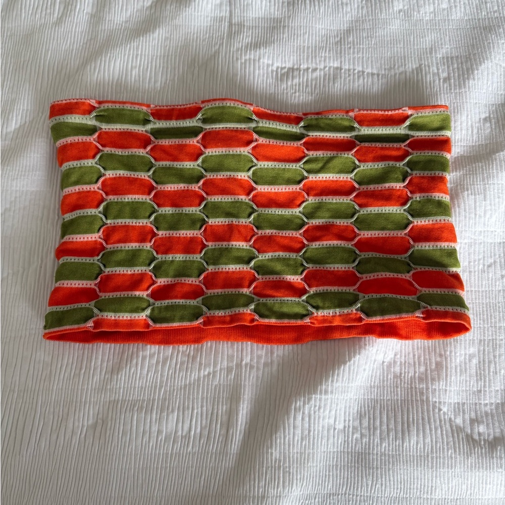 Vibrant Orange and Olive Knit Top